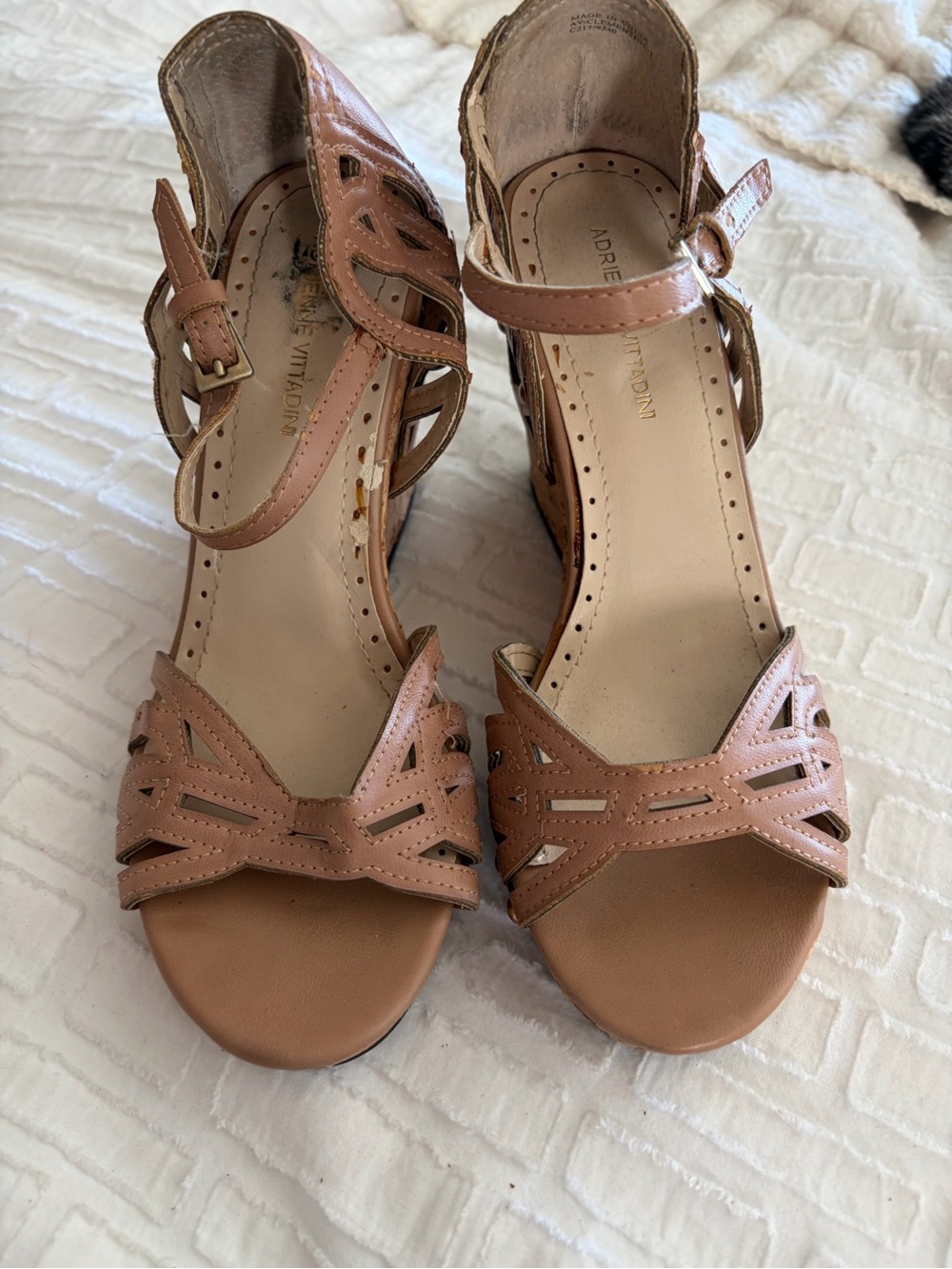 Adrienne Vittadini Nude Tan Open-Toe Strappy Heels
